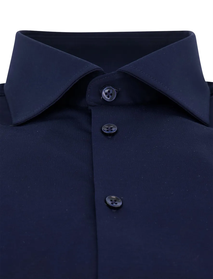 Ledub overhemd donkerblauw effen slim fit