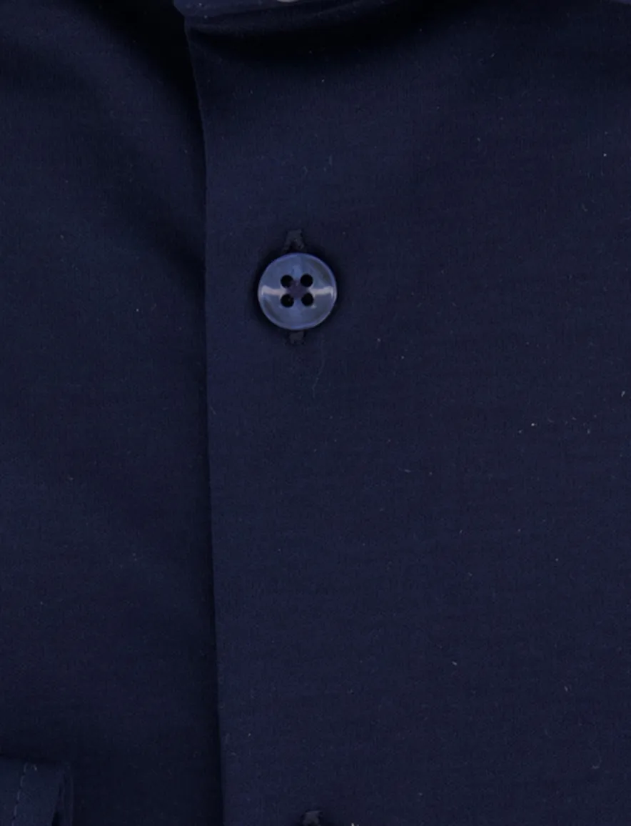 Ledub overhemd donkerblauw effen slim fit