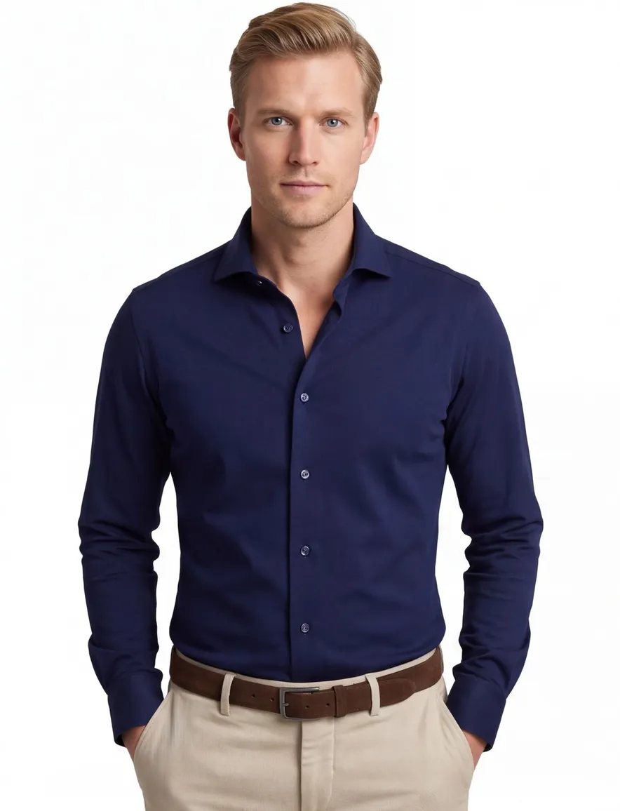 Ledub Overhemd Slim fit donkerblauw stretch