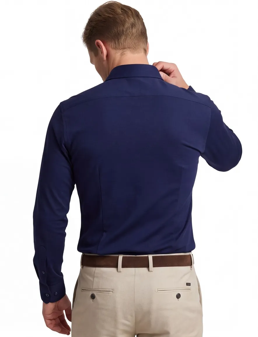 Ledub Overhemd Slim fit donkerblauw stretch
