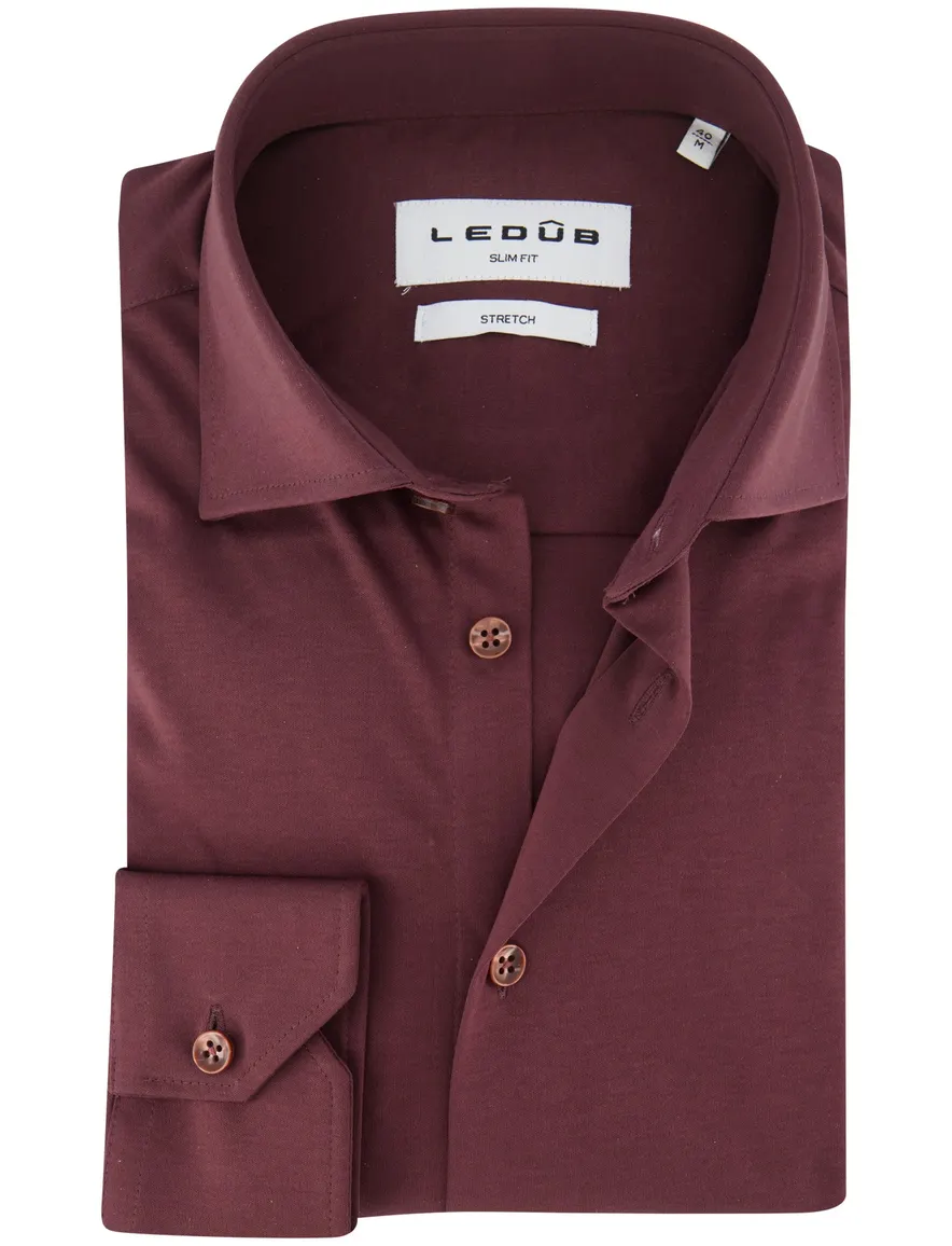Ledub Overhemd Slim fit donkerrood stretch