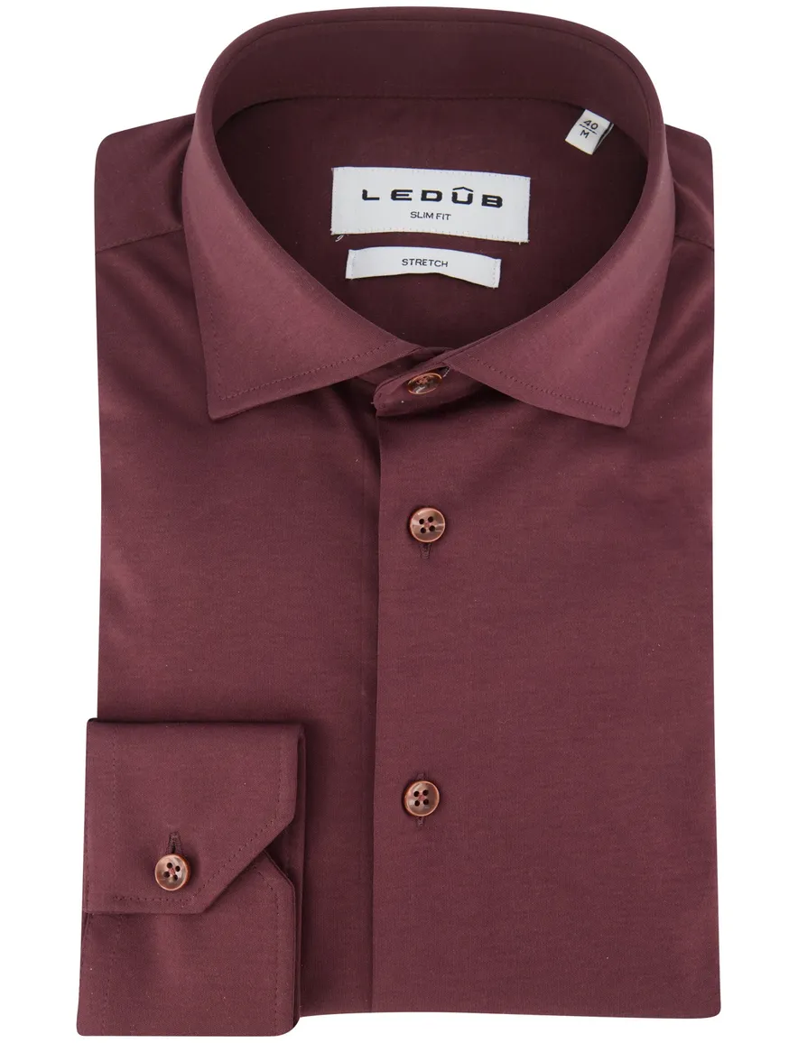 Ledub overhemd aubergine effen slim fit