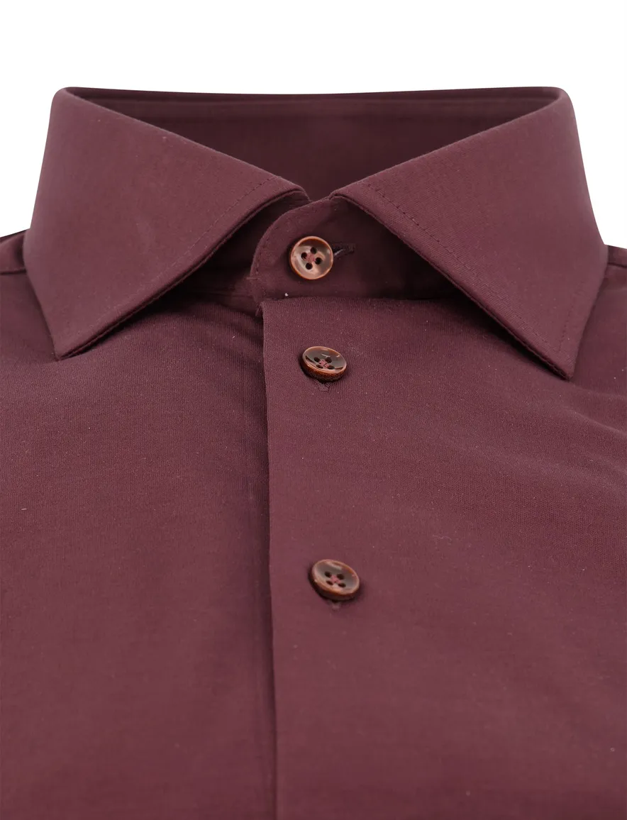 Ledub overhemd aubergine effen slim fit