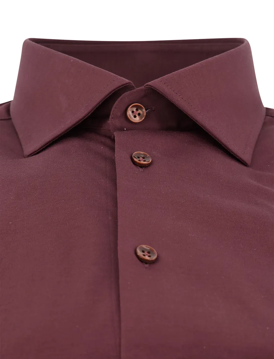 Ledub Overhemd Slim fit donkerrood stretch