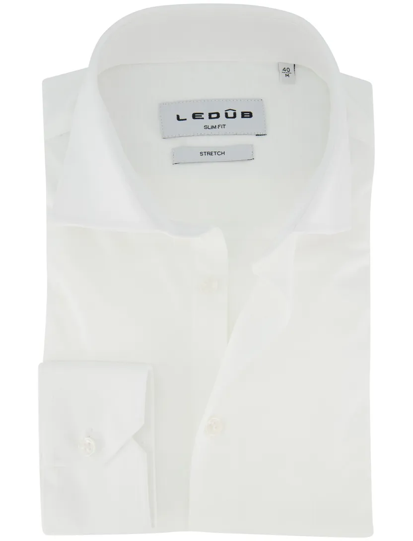 Ledub slim fit overhemd jersey mouwlengte 7 wit 100% katoen