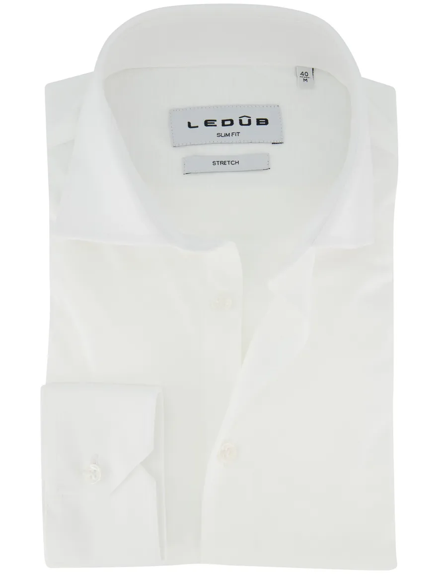 Ledub slim fit overhemd jersey mouwlengte 7 wit