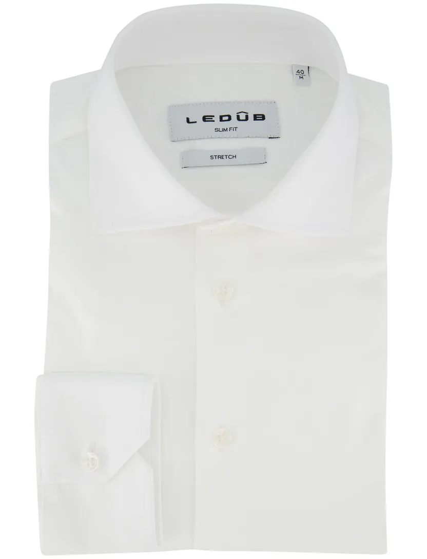 Ledub slim fit overhemd jersey mouwlengte 7 wit 100% katoen
