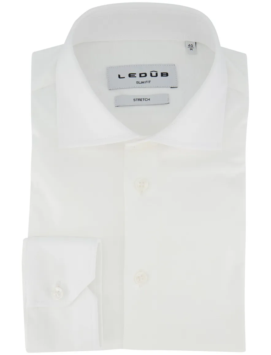 Ledub slim fit overhemd jersey mouwlengte 7 wit