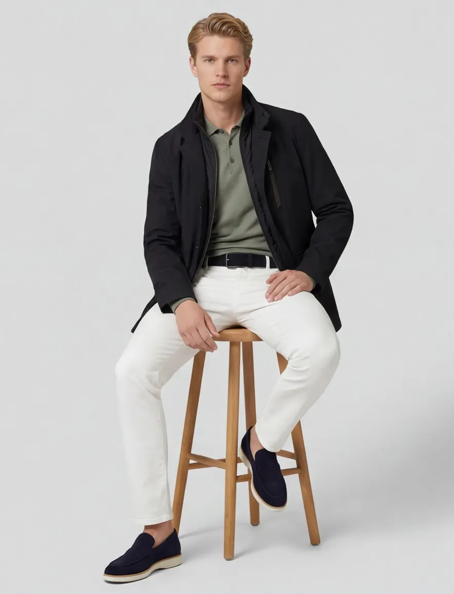 Bugatti zomerjas zwart polyester knopen