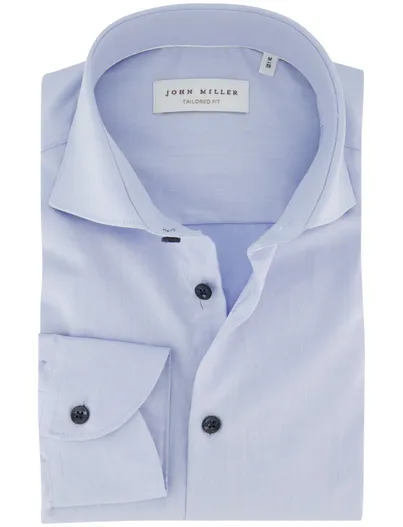 John Miller Lichtblauw John Miller Tailored Fit overhemd katoen effen