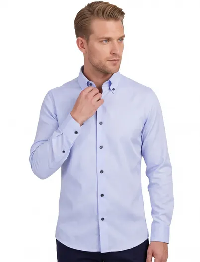 John Miller Overhemd John Miller Tailored Fit lichtblauw katoen effen