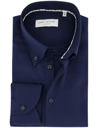 John Miller Donkerblauw John Miller overhemd button-down boord katoen