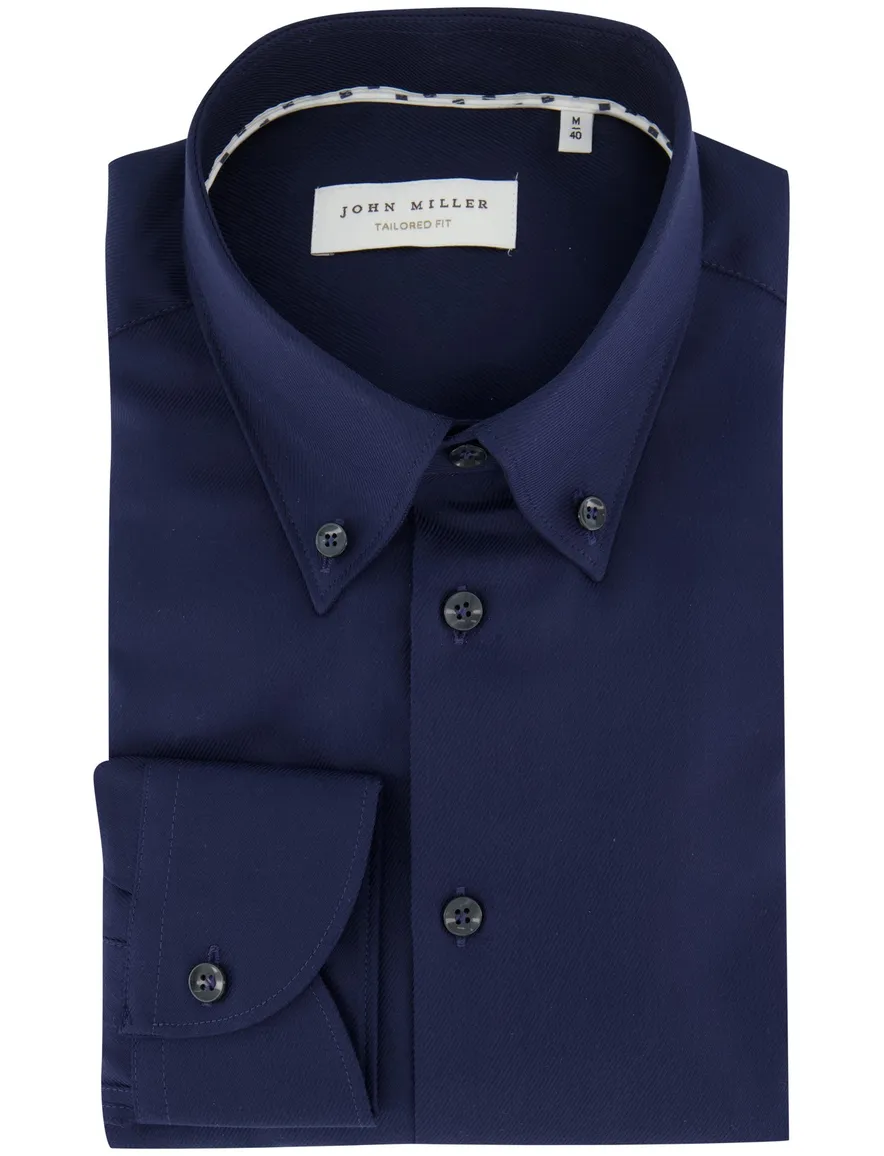Overhemd John Miller Tailored Fit donkerblauw katoen