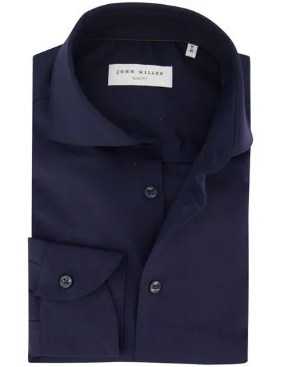 John Miller John Miller slim fit overhemd donkerblauw katoen
