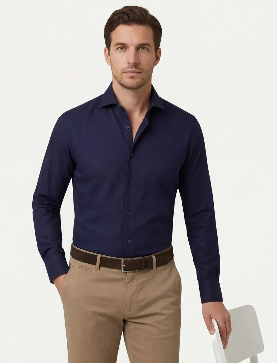 Overhemd John Miller Slim Fit donkerblauw wolblend