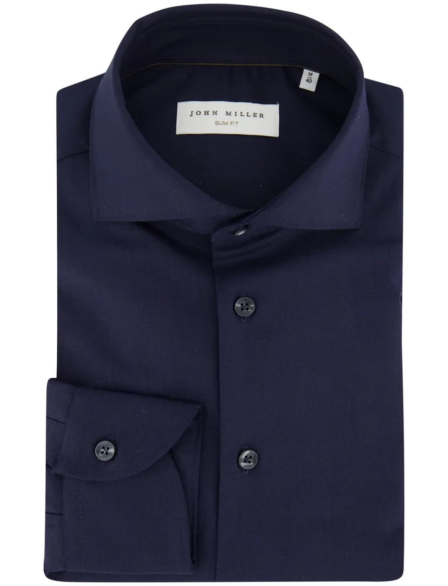 John Miller slim fit overhemd donkerblauw katoen