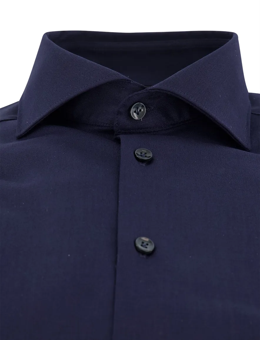Overhemd John Miller Slim Fit donkerblauw wolblend