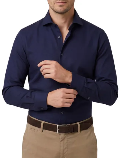 John Miller Overhemd John Miller Slim Fit donkerblauw wolblend