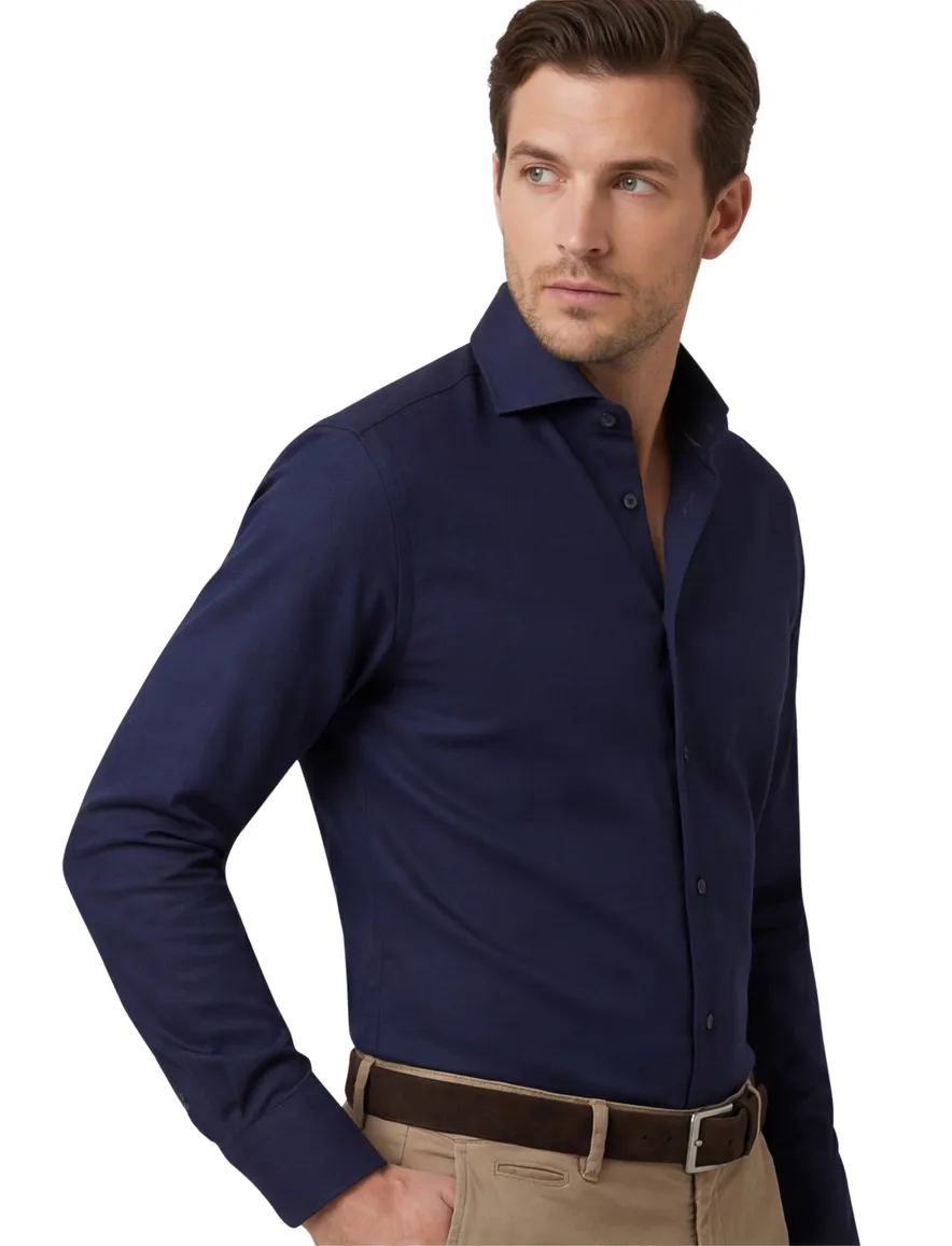 Overhemd John Miller Slim Fit donkerblauw wolblend