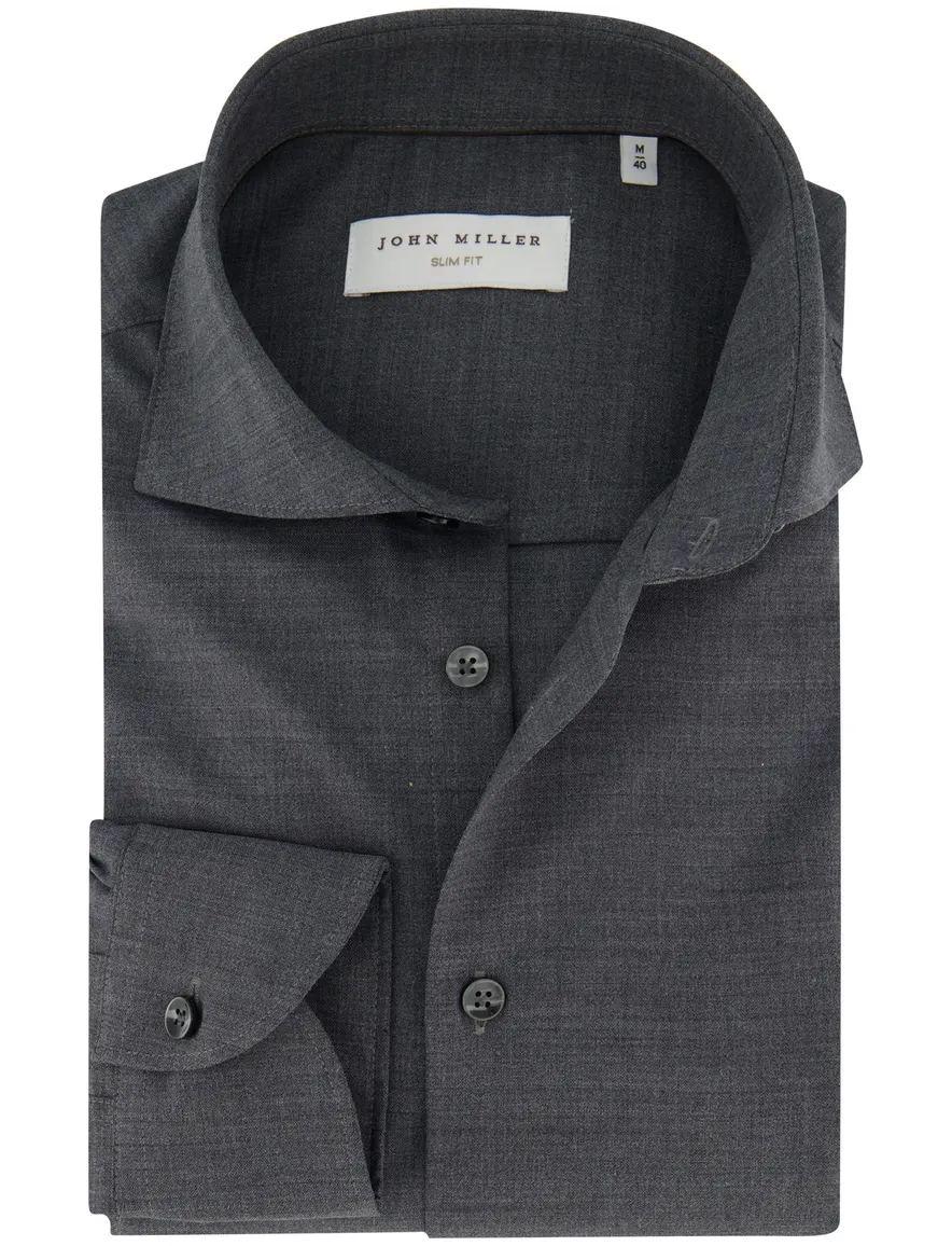 John Miller slim fit overhemd grij katoen