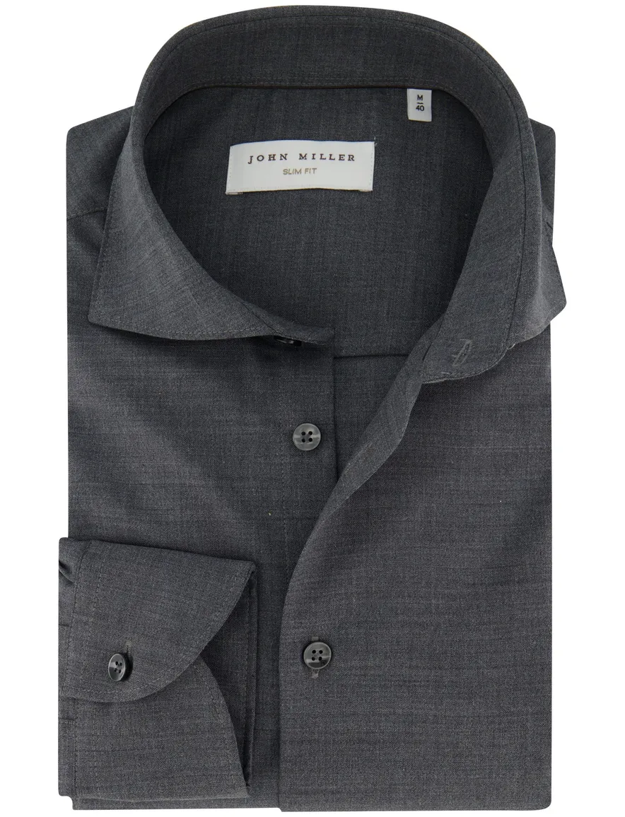 John Miller Slim Fit overhemd grijs wolblend