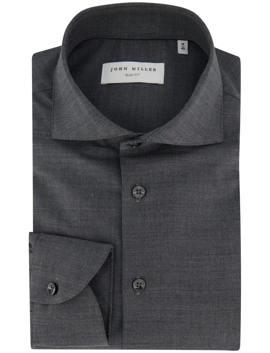 John Miller slim fit overhemd grij katoen