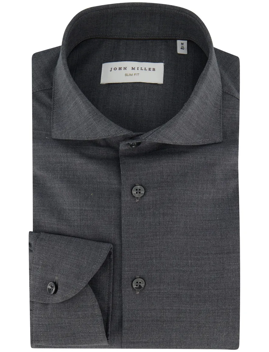 John Miller Slim Fit overhemd grijs wolblend