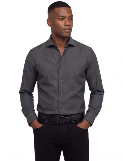 John Miller Overhemd John Miller Slim Fit grijs wolblend