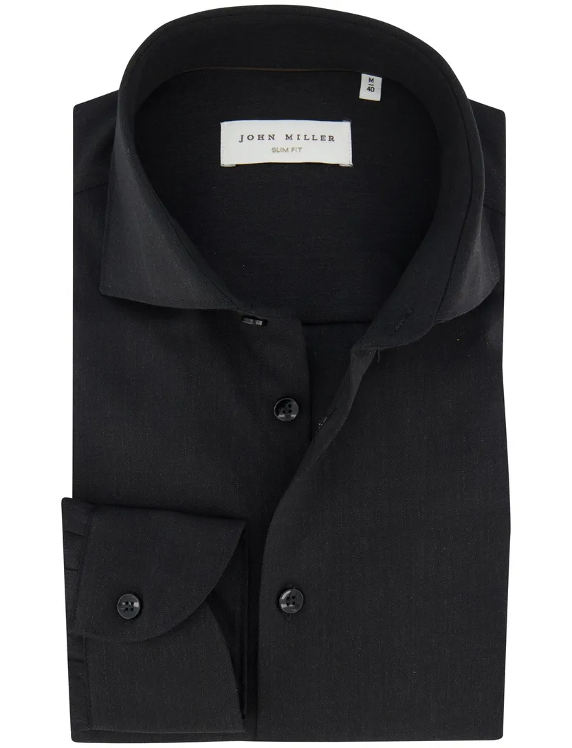 Donkergrijs John Miller Slim Fit overhemd wolblend