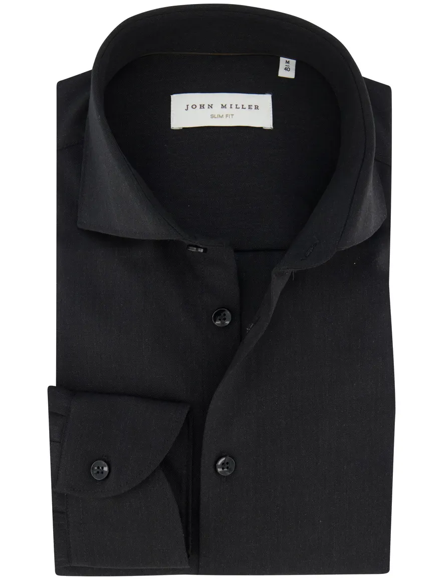 John Miller slim fit overhemd donkergrijs katoen