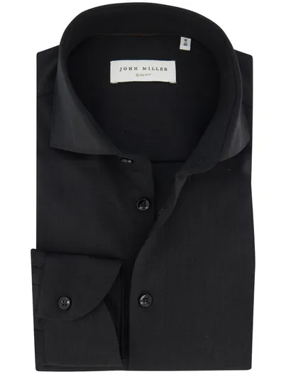 John Miller Overhemd John Miller Slim Fit zwart wolblend