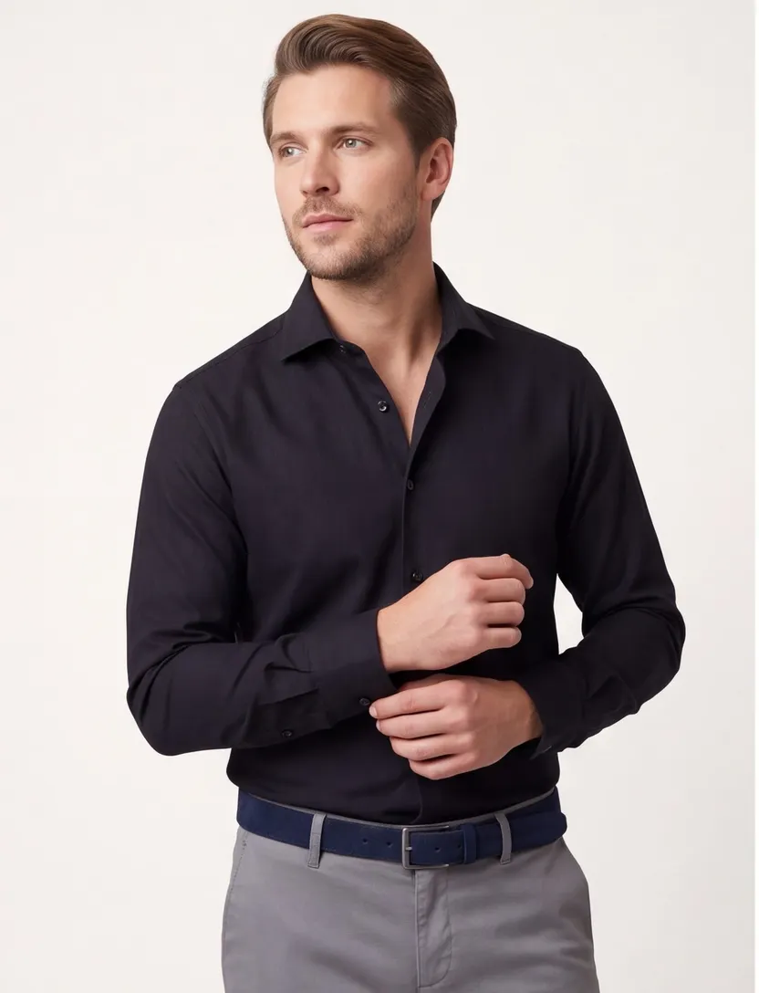 Zwart John Miller Slim Fit overhemd wolblend