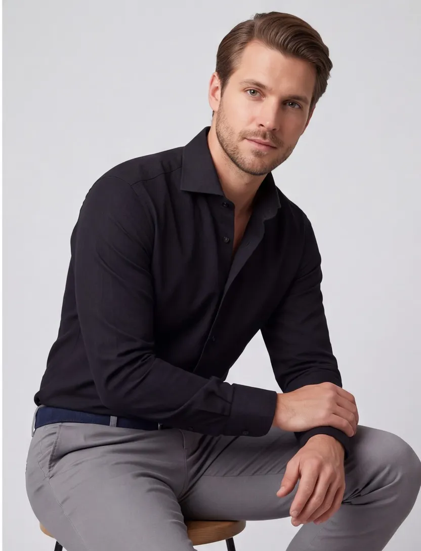 Zwart John Miller Slim Fit overhemd wolblend