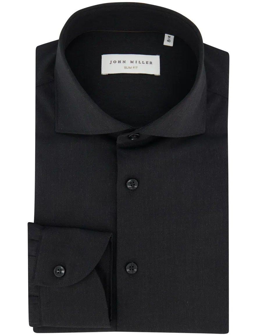John Miller slim fit overhemd donkergrijs katoen