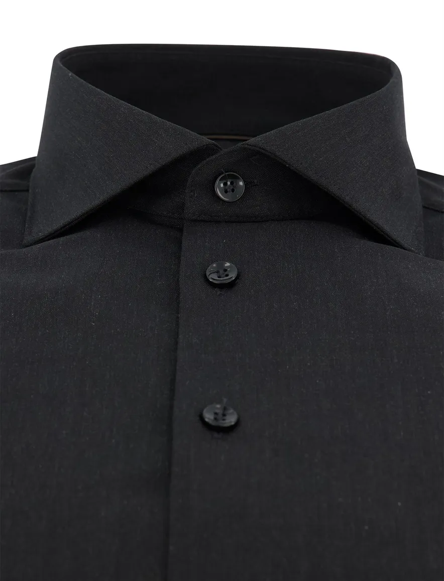 John Miller Slim Fit overhemd zwart wolblend