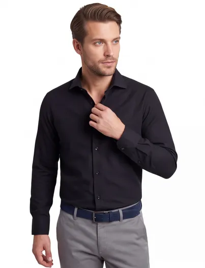 John Miller Zwart John Miller Slim Fit overhemd wolblend