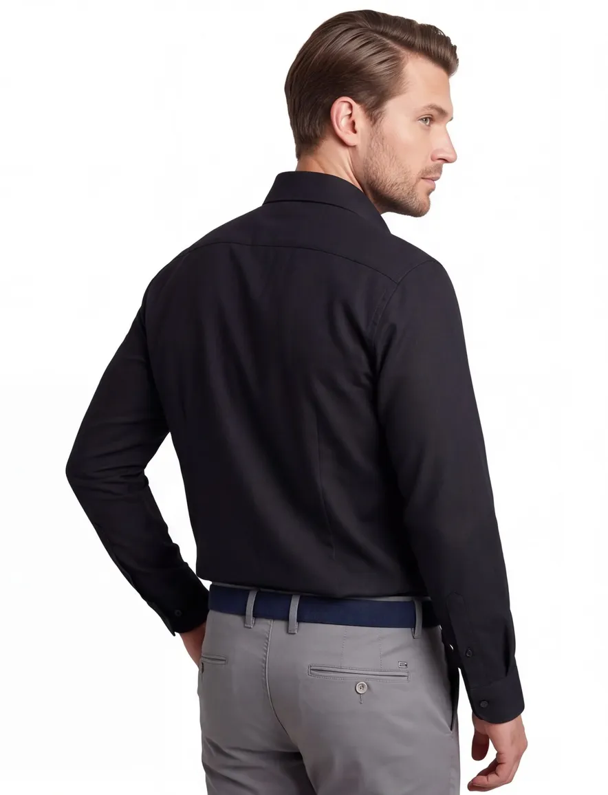 Overhemd John Miller Slim Fit zwart wolblend