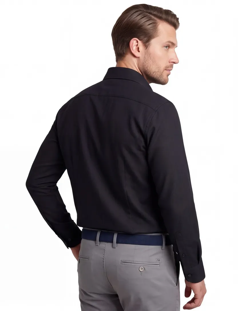 Zwart John Miller Slim Fit overhemd wolblend