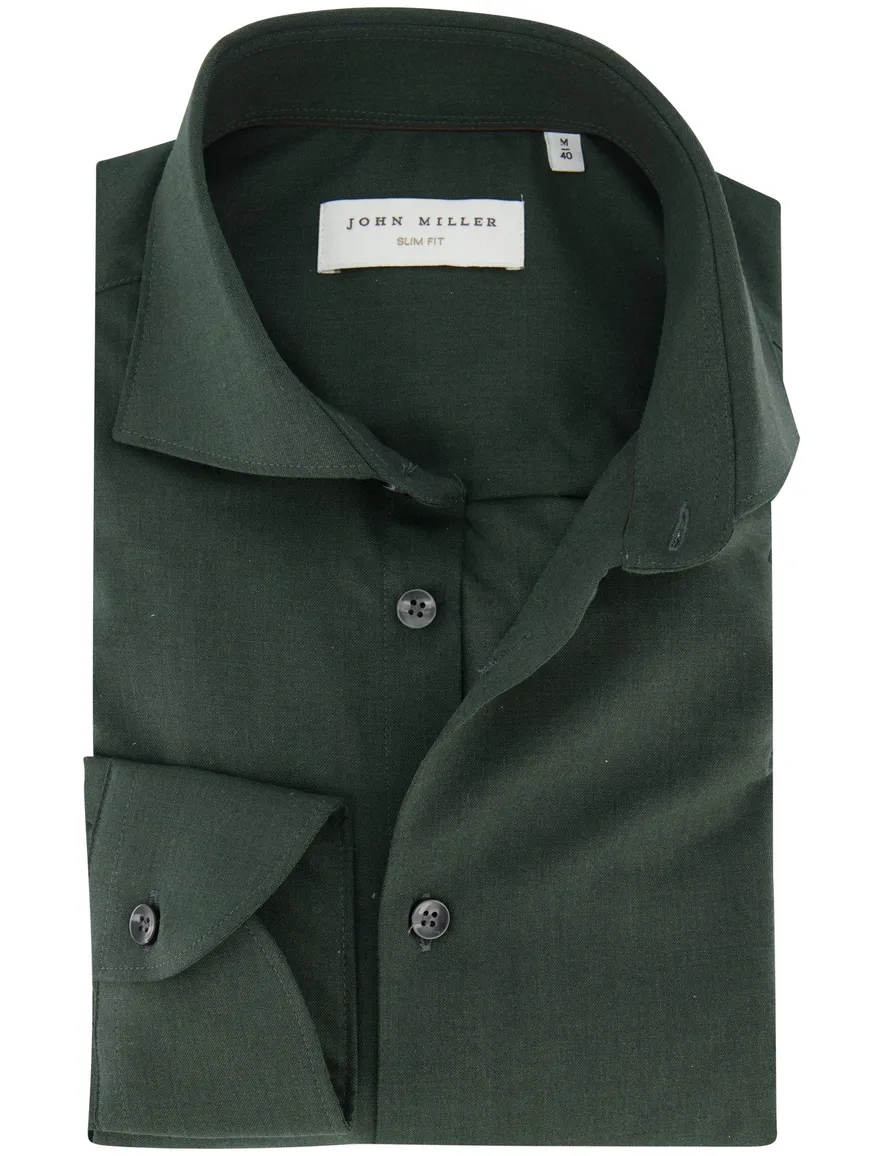 Overhemd John Miller Slim Fit donkergroen wolblend