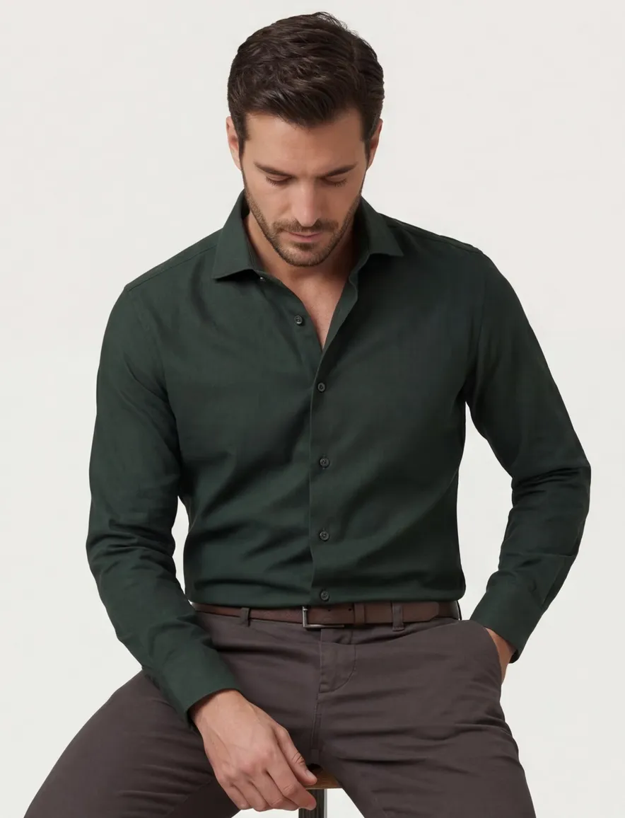 John Miller slim fit overhemd donkergroen katoen