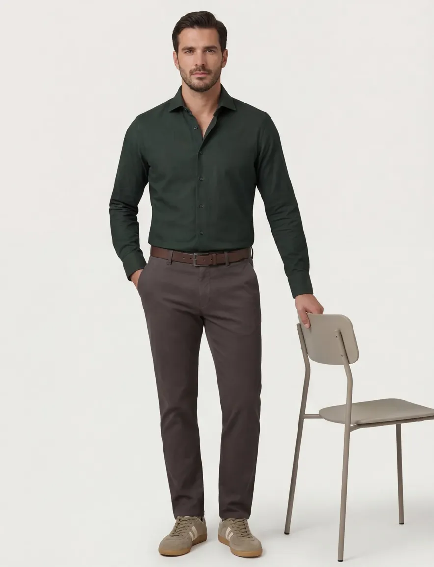 John Miller slim fit overhemd donkergroen katoen