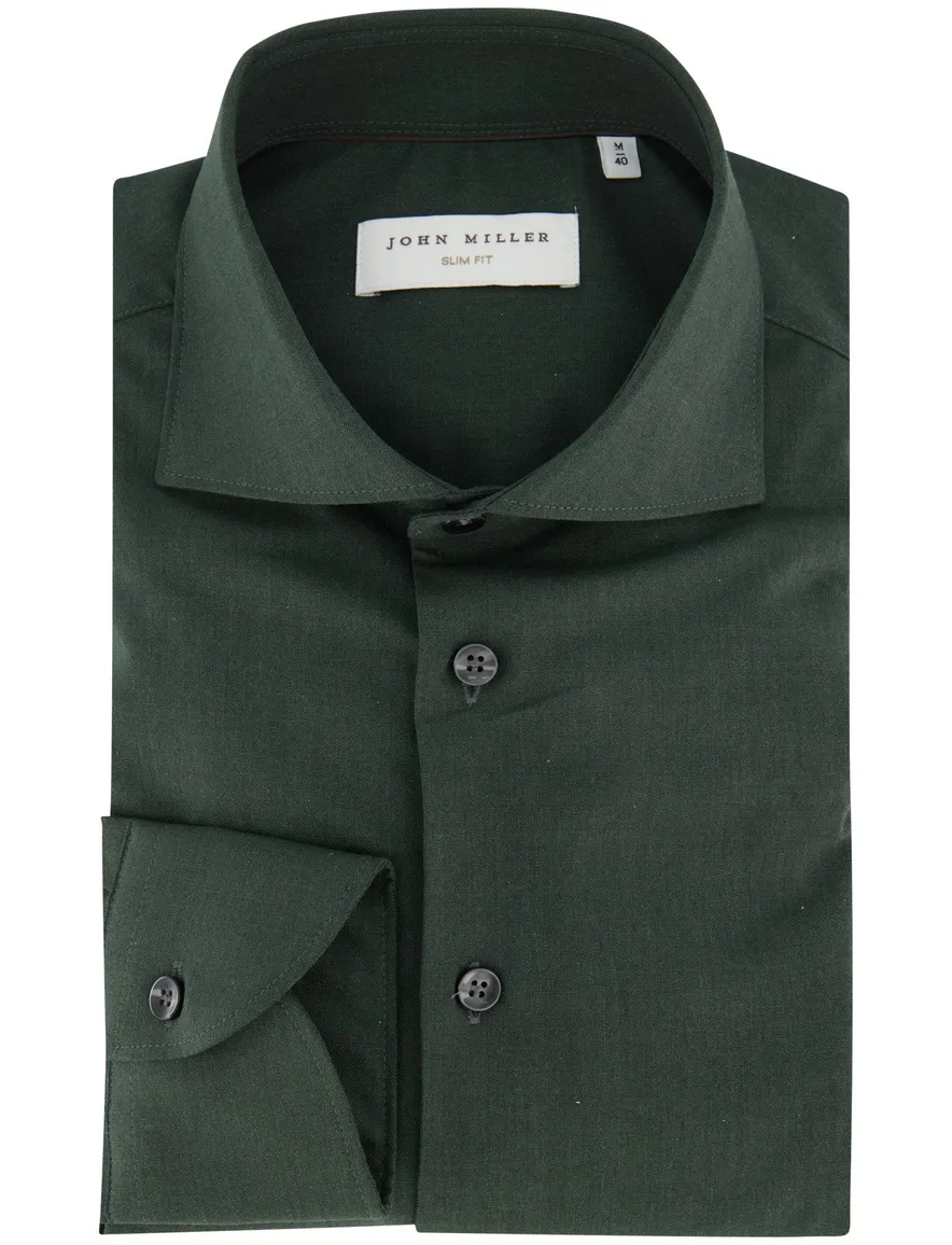 Overhemd John Miller Slim Fit donkergroen wolblend
