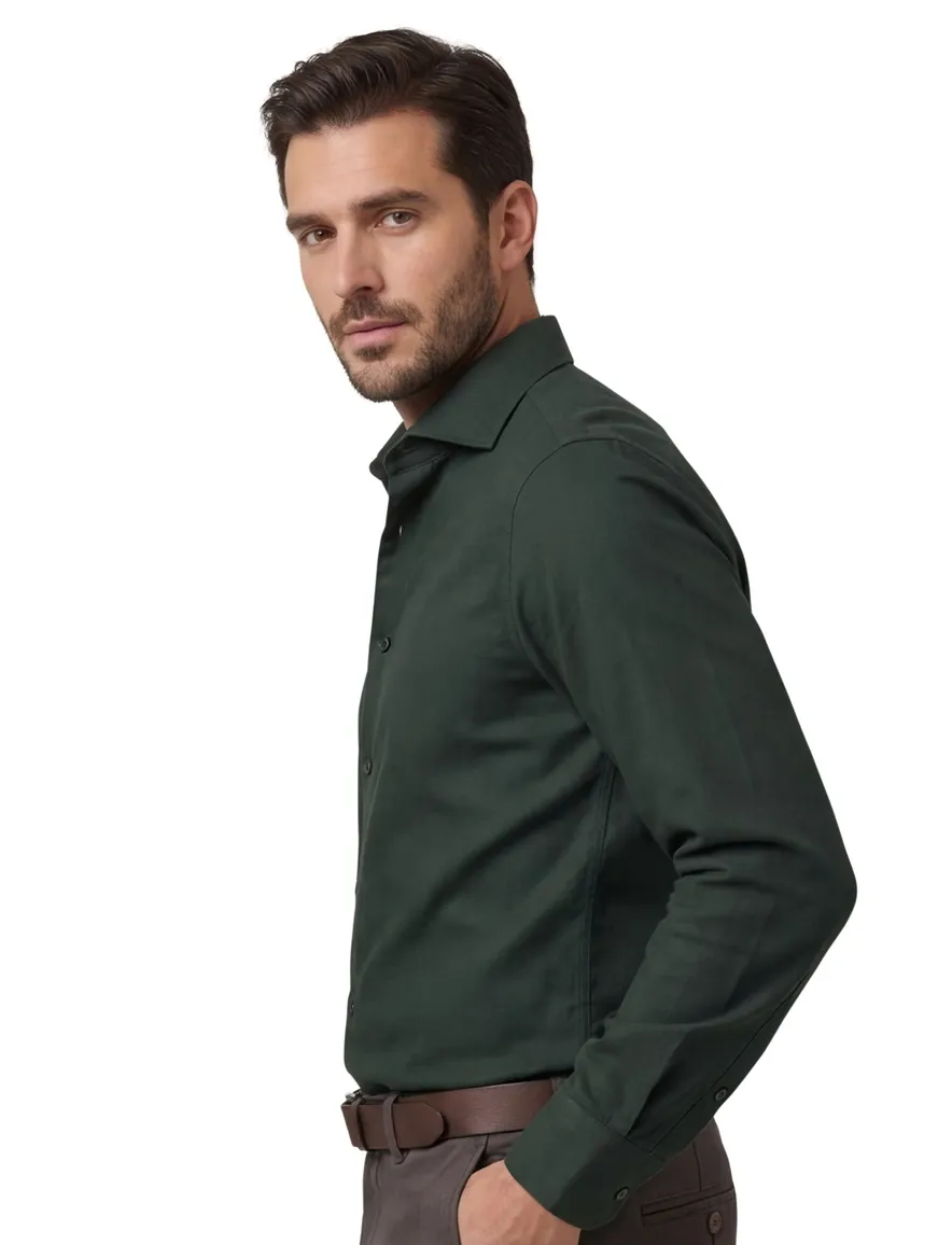 John Miller slim fit overhemd donkergroen katoen