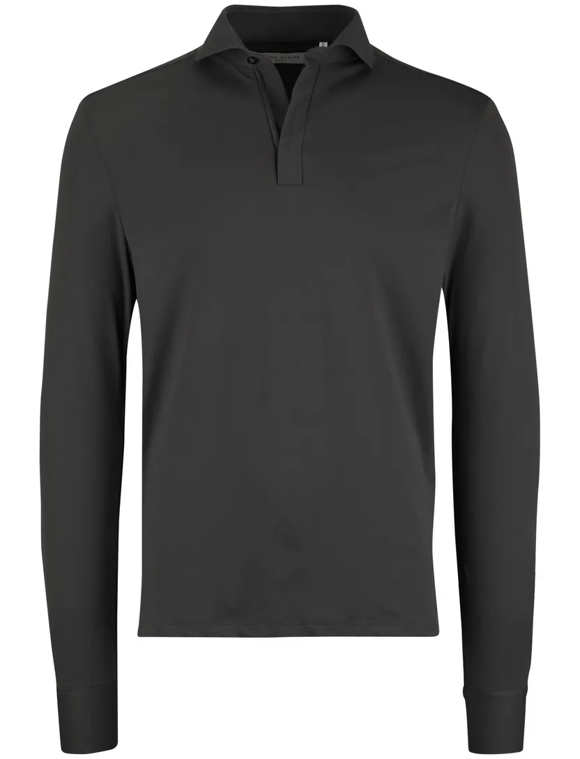 John Miller Shirt polo donkergroen lange mouw rits polyamide