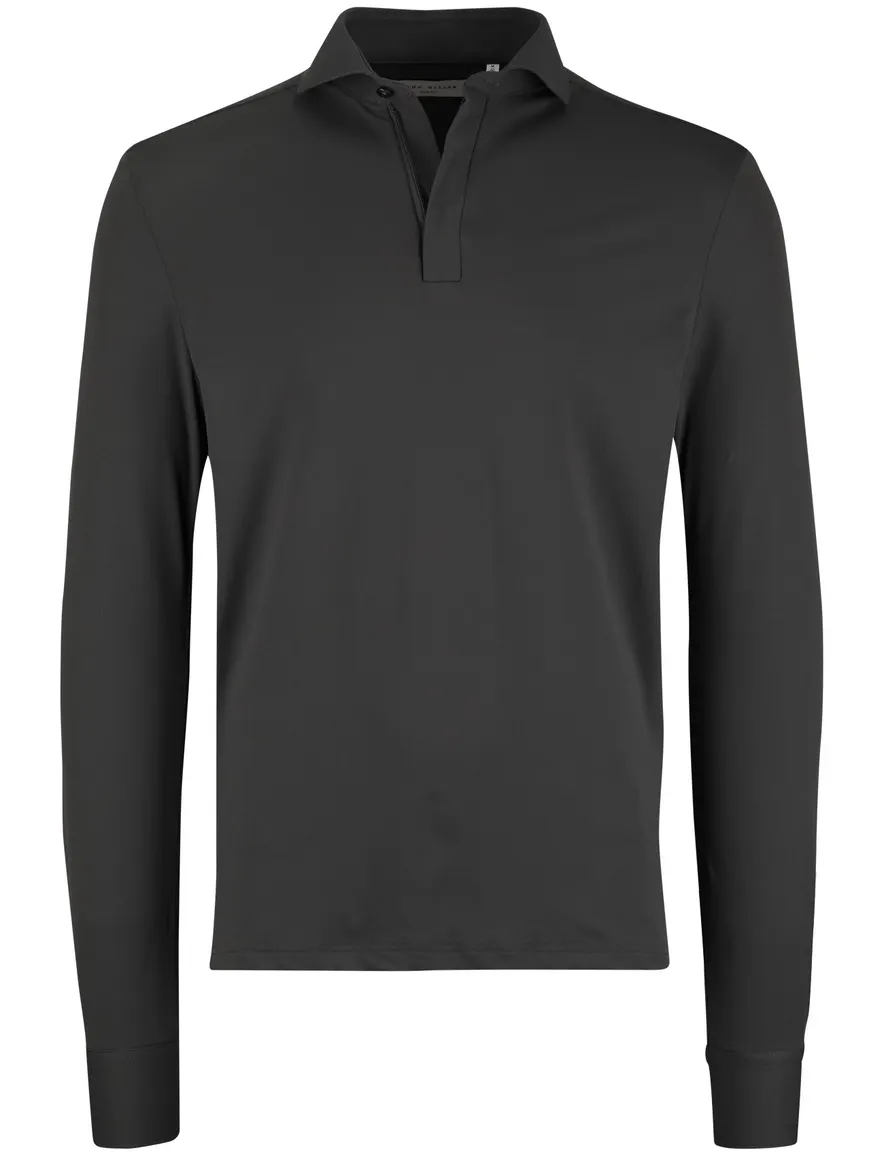John Miller Shirt polo donkergroen lange mouw rits