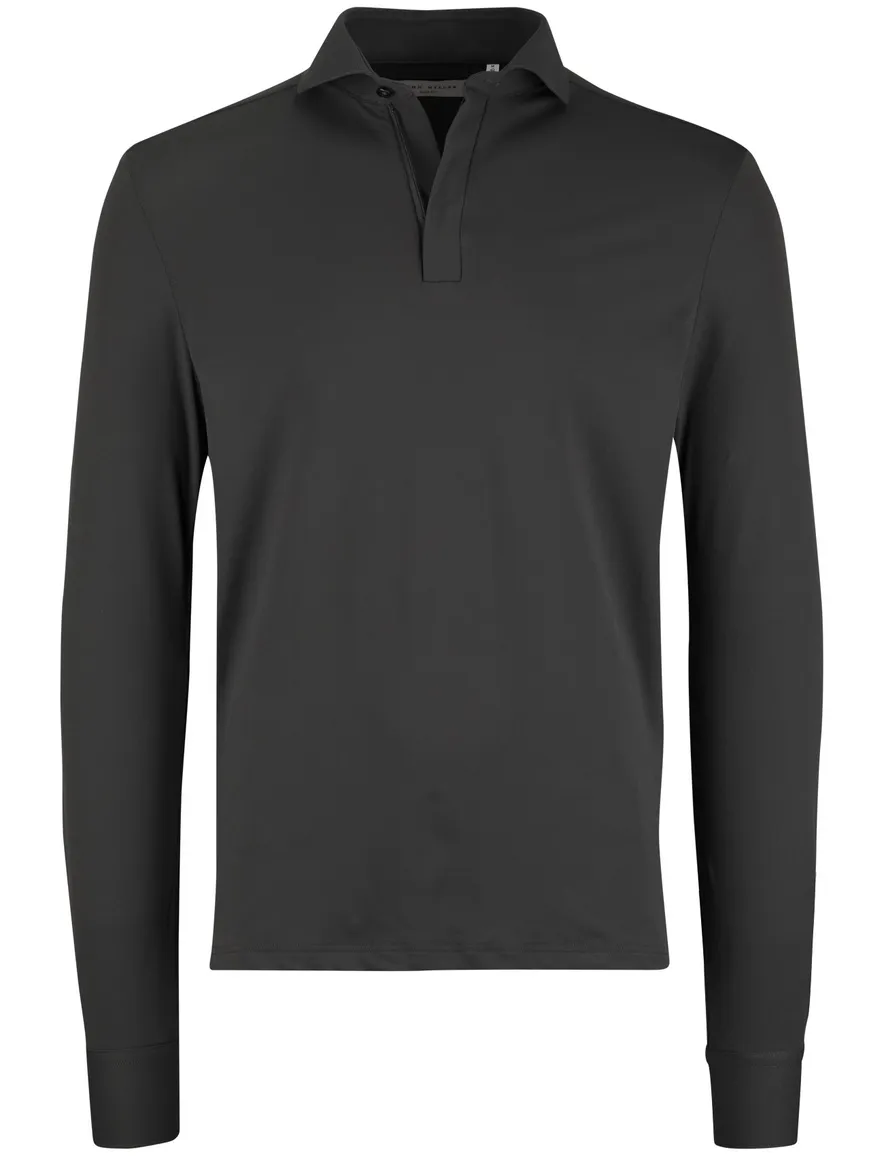 John Miller Shirt polo zwart lange mouw rits effen