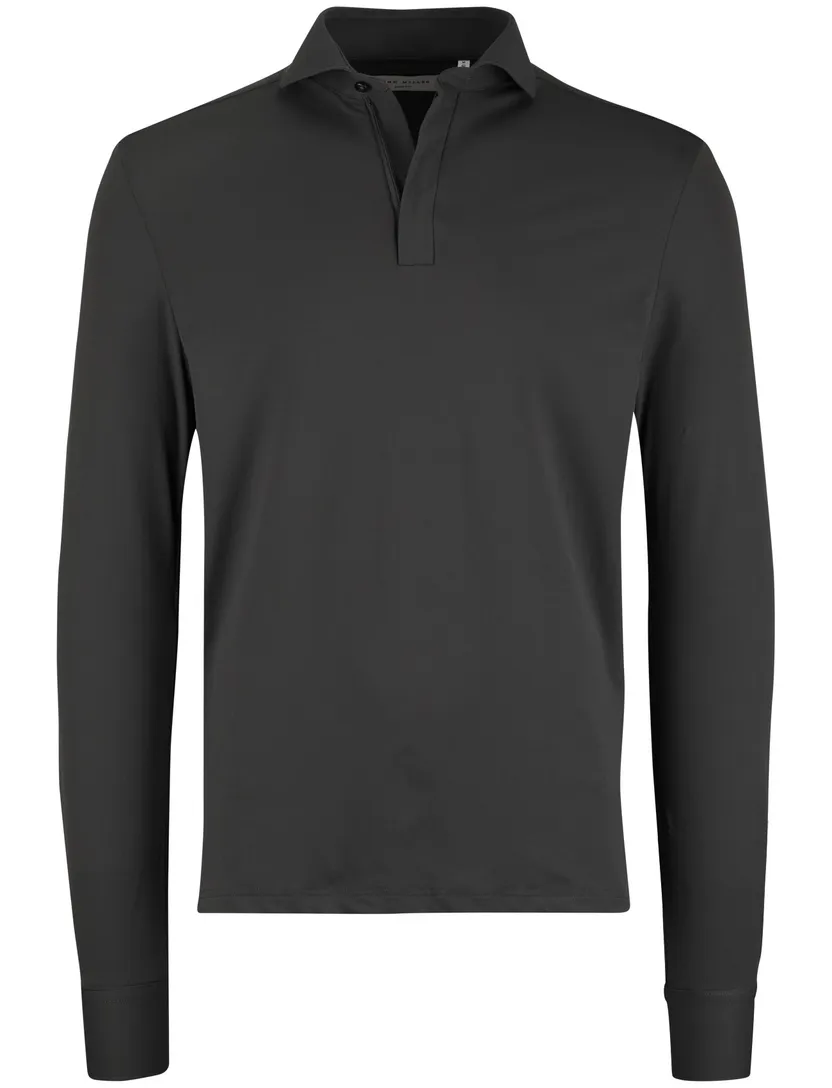 John Miller Shirt polo zwart lange mouw rits polyamide