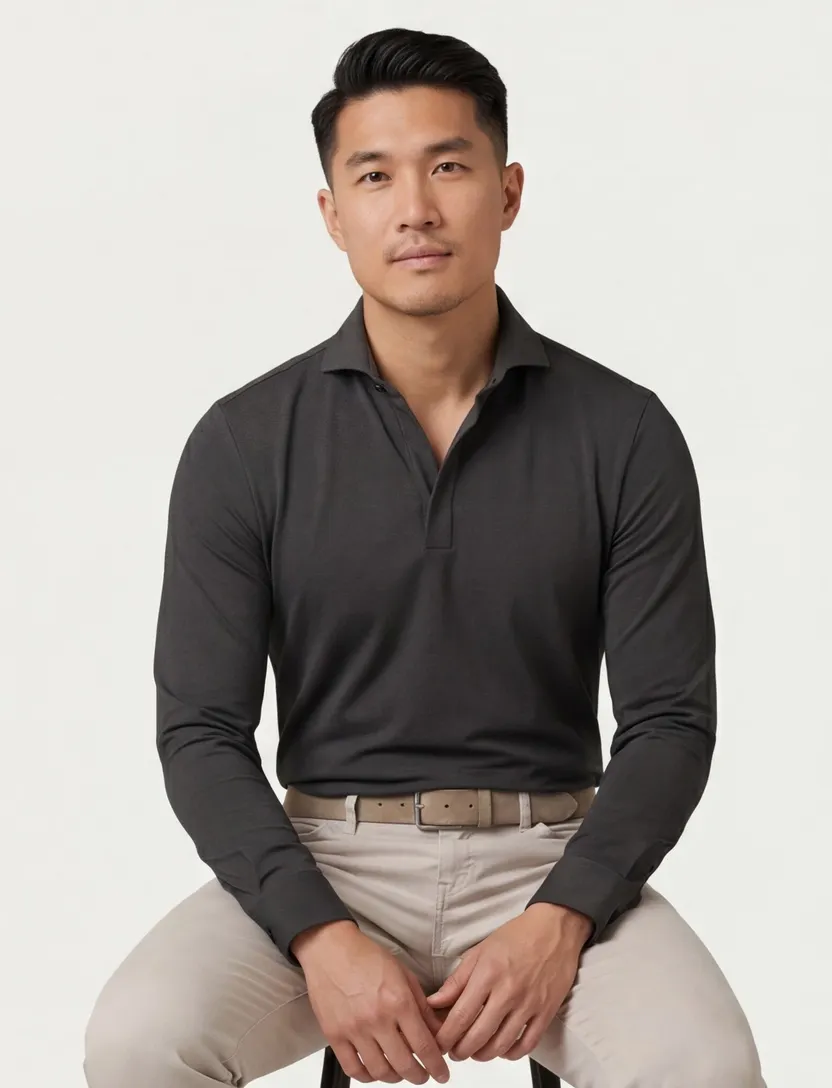 John Miller Shirt polo donkergroen lange mouw rits polyamide