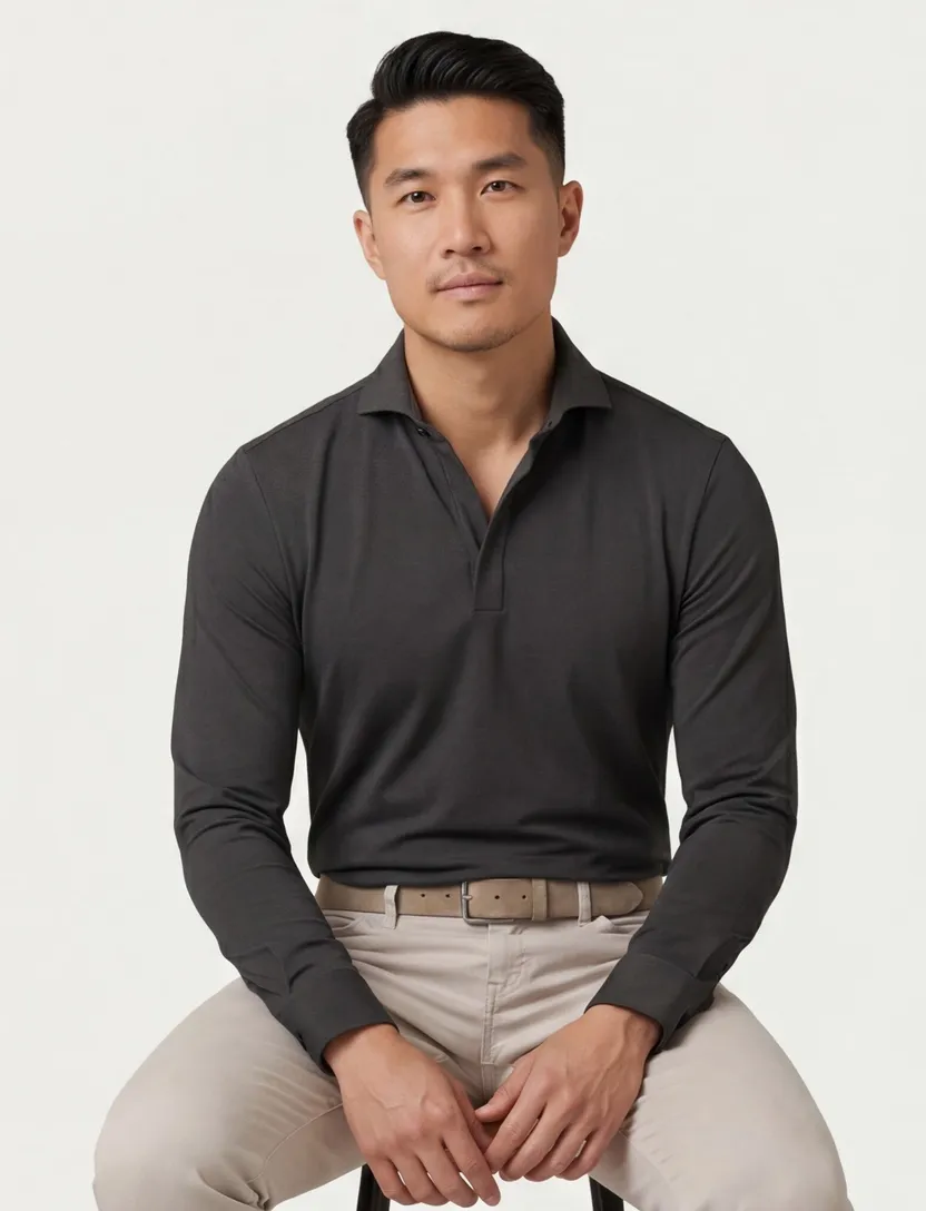John Miller Shirt polo zwart lange mouw rits polyamide