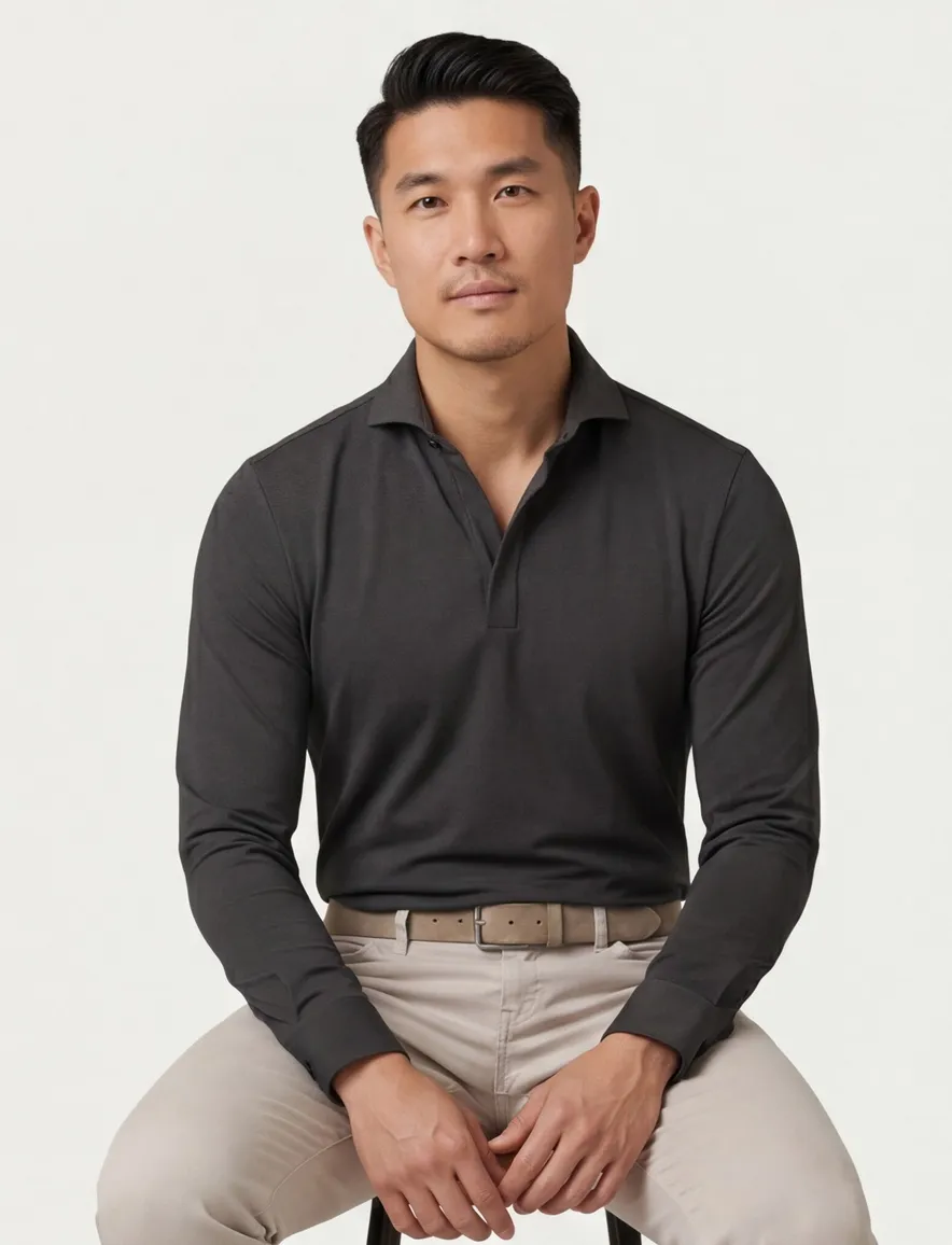 John Miller Shirt polo zwart lange mouw rits